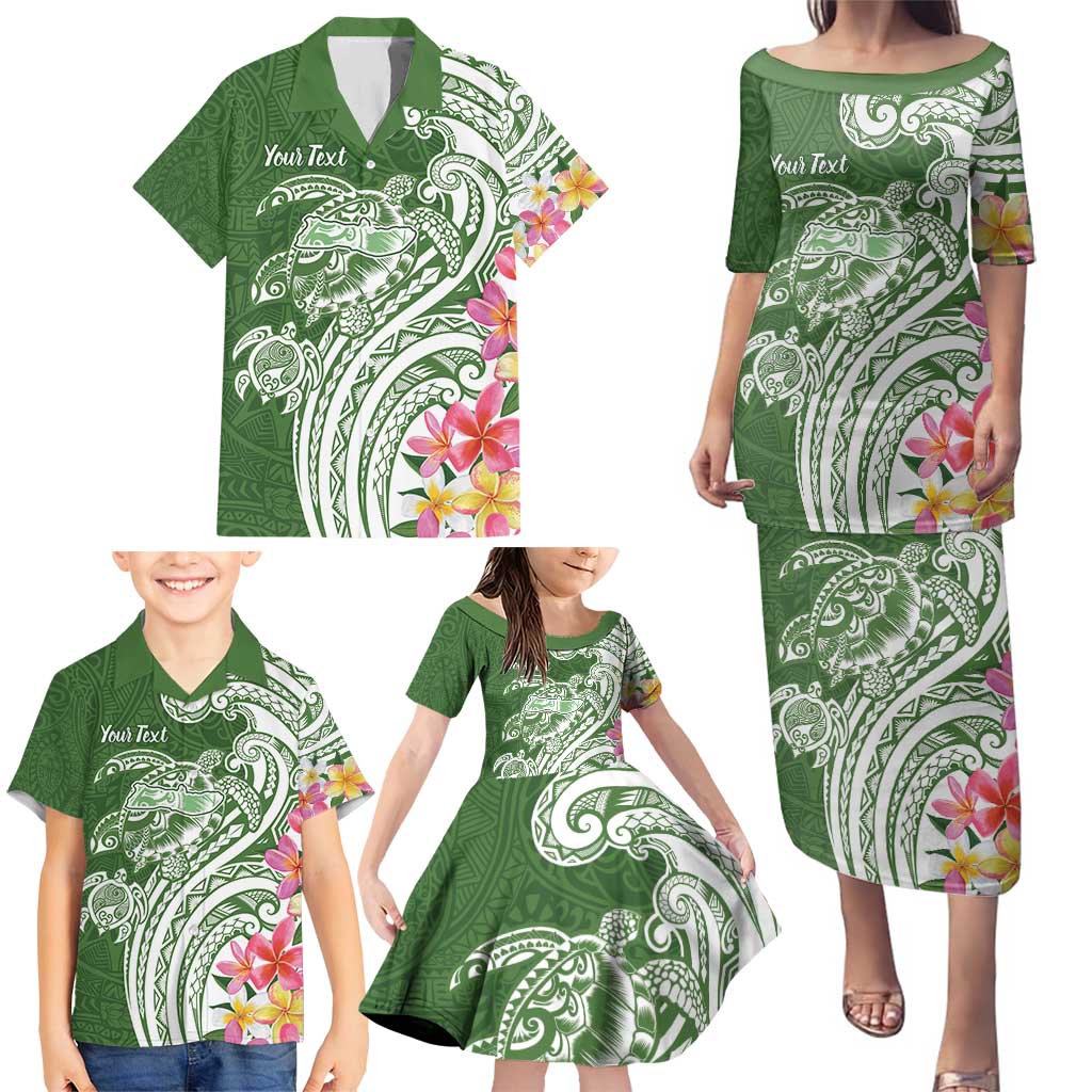 Aloha Molokai Island Personalized Family Matching Puletasi and Hawaiian Shirt Sage Dreamy Turtle