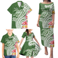 Aloha Molokai Island Personalized Family Matching Puletasi and Hawaiian Shirt Sage Dreamy Turtle