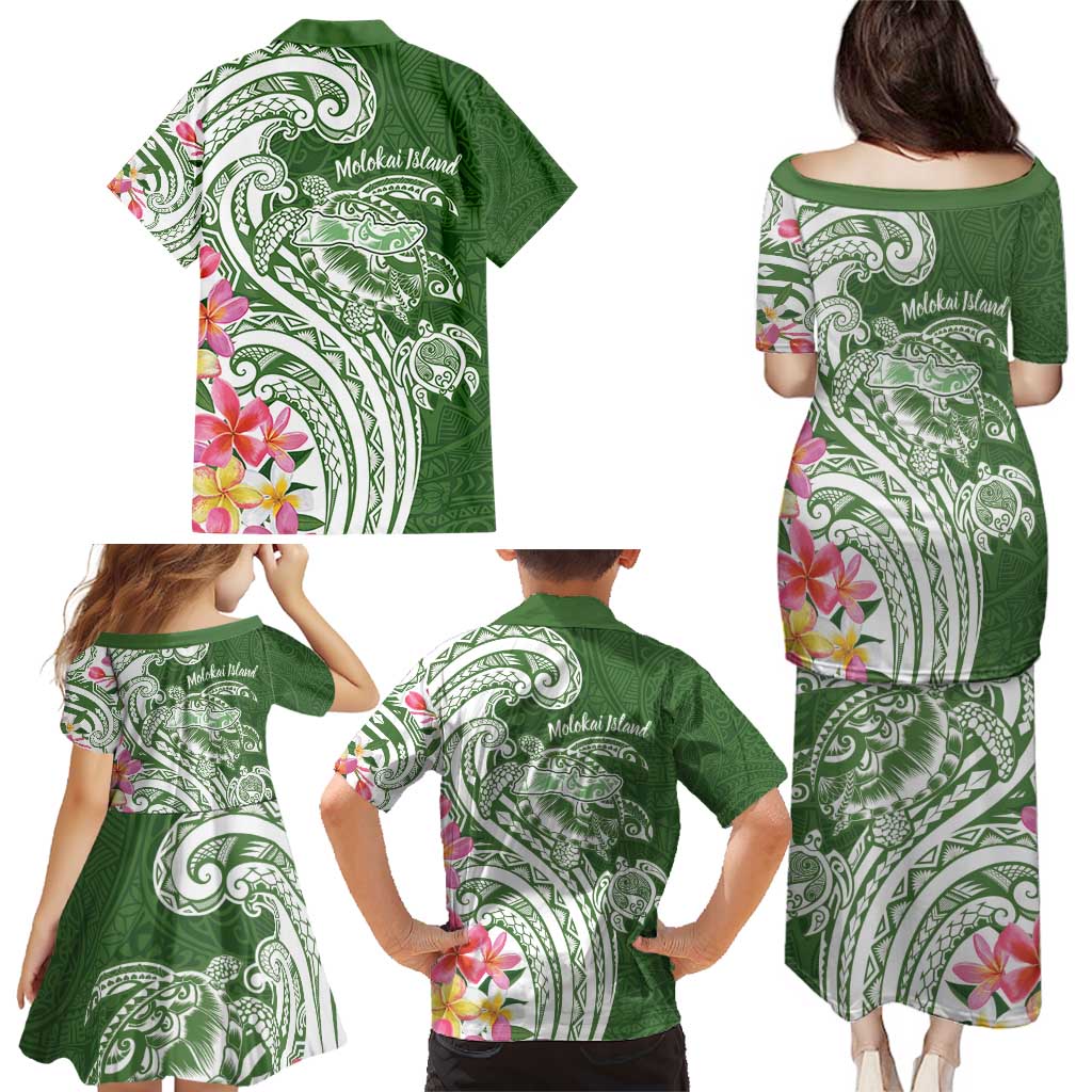 Aloha Molokai Island Personalized Family Matching Puletasi and Hawaiian Shirt Sage Dreamy Turtle