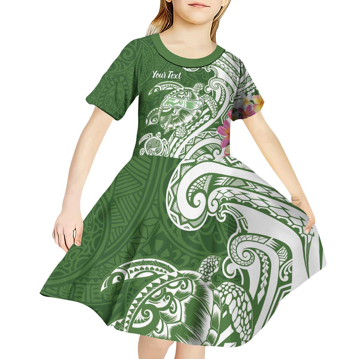 Aloha Molokai Island Personalized Kid Short Sleeve Dress Sage Dreamy Turtle