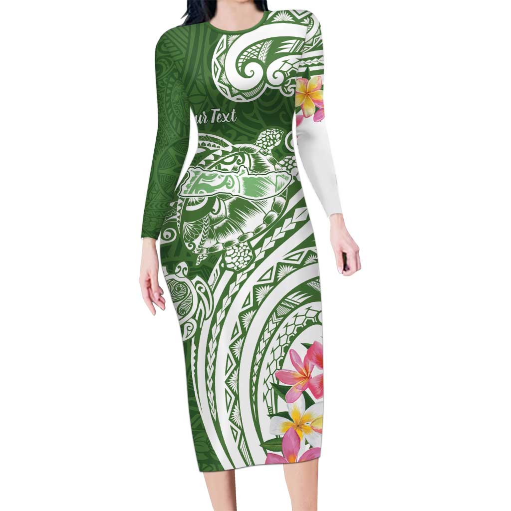 Aloha Molokai Island Personalized Long Sleeve Bodycon Dress Sage Dreamy Turtle