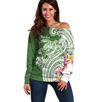 Aloha Molokai Island Personalized Off Shoulder Sweater Sage Dreamy Turtle