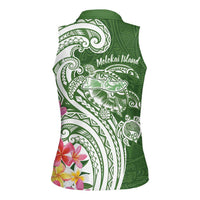 Aloha Molokai Island Personalized Women Sleeveless Polo Shirt Sage Dreamy Turtle