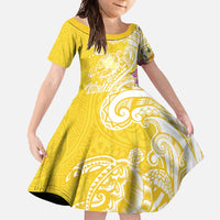 Aloha Oahu Island Personalized Family Matching Mermaid Dress and Hawaiian Shirt Yellow Dreamy Turtle