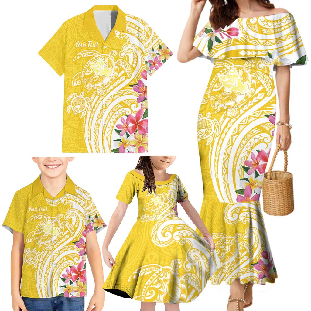 Aloha Oahu Island Personalized Family Matching Mermaid Dress and Hawaiian Shirt Yellow Dreamy Turtle