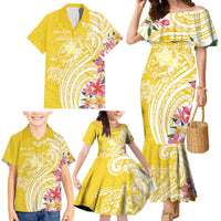 Aloha Oahu Island Personalized Family Matching Mermaid Dress and Hawaiian Shirt Yellow Dreamy Turtle