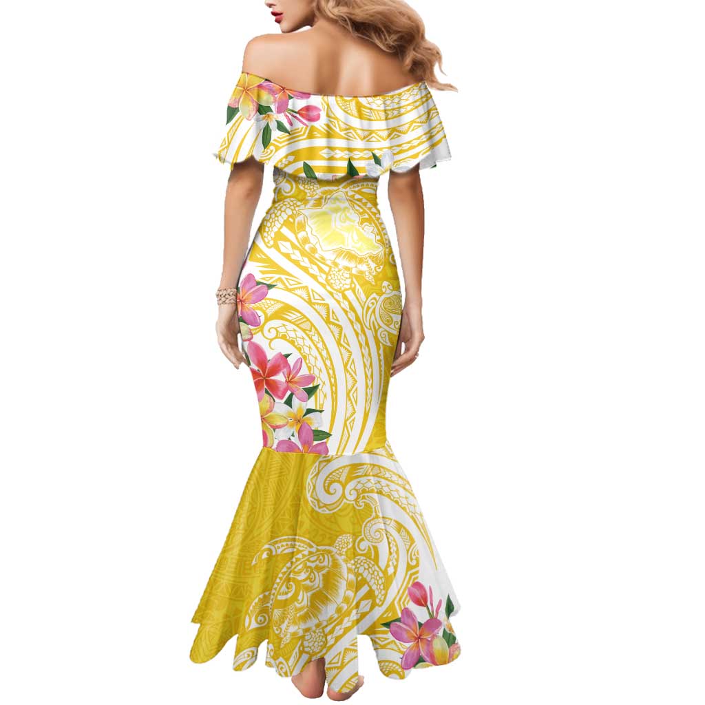 Aloha Oahu Island Personalized Family Matching Mermaid Dress and Hawaiian Shirt Yellow Dreamy Turtle