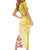 Aloha Oahu Island Personalized Family Matching Short Sleeve Bodycon Dress and Hawaiian Shirt Yellow Dreamy Turtle