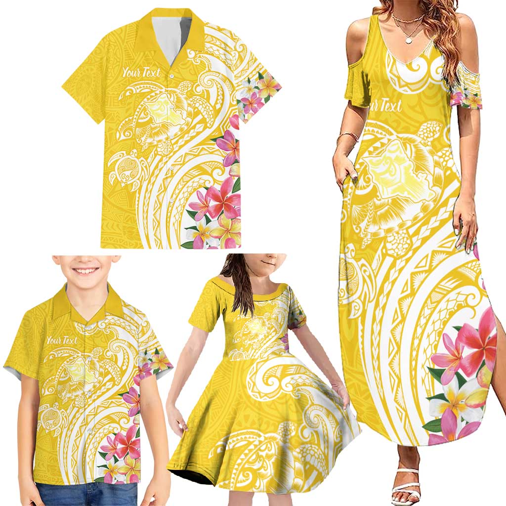 Aloha Oahu Island Personalized Family Matching Summer Maxi Dress and Hawaiian Shirt Yellow Dreamy Turtle
