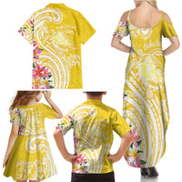 Aloha Oahu Island Personalized Family Matching Summer Maxi Dress and Hawaiian Shirt Yellow Dreamy Turtle