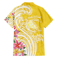 Aloha Oahu Island Personalized Family Matching Summer Maxi Dress and Hawaiian Shirt Yellow Dreamy Turtle