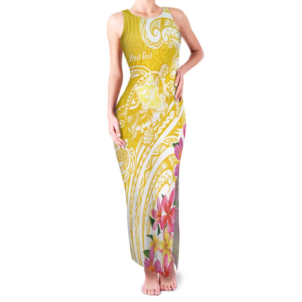 Aloha Oahu Island Personalized Family Matching Tank Maxi Dress and Hawaiian Shirt Yellow Dreamy Turtle