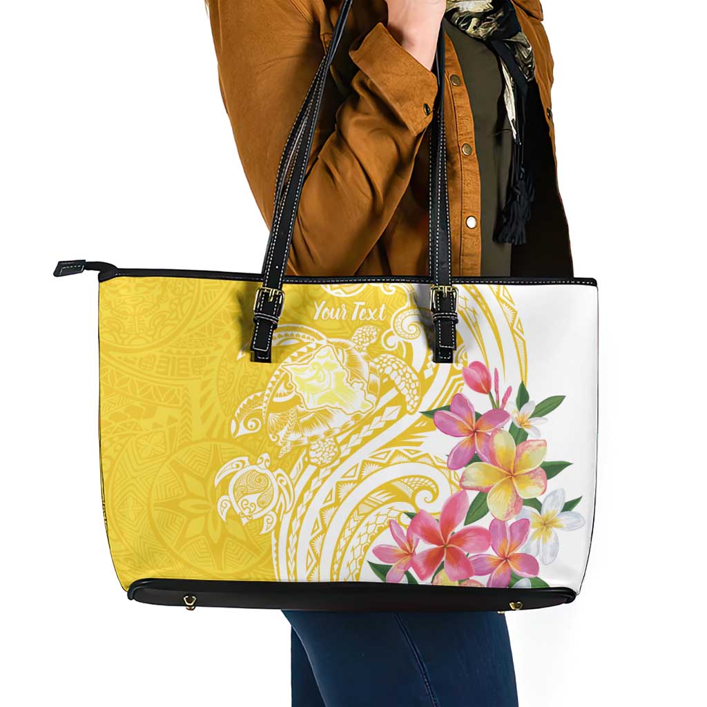 Aloha Oahu Island Personalized Leather Tote Bag Yellow Dreamy Turtle