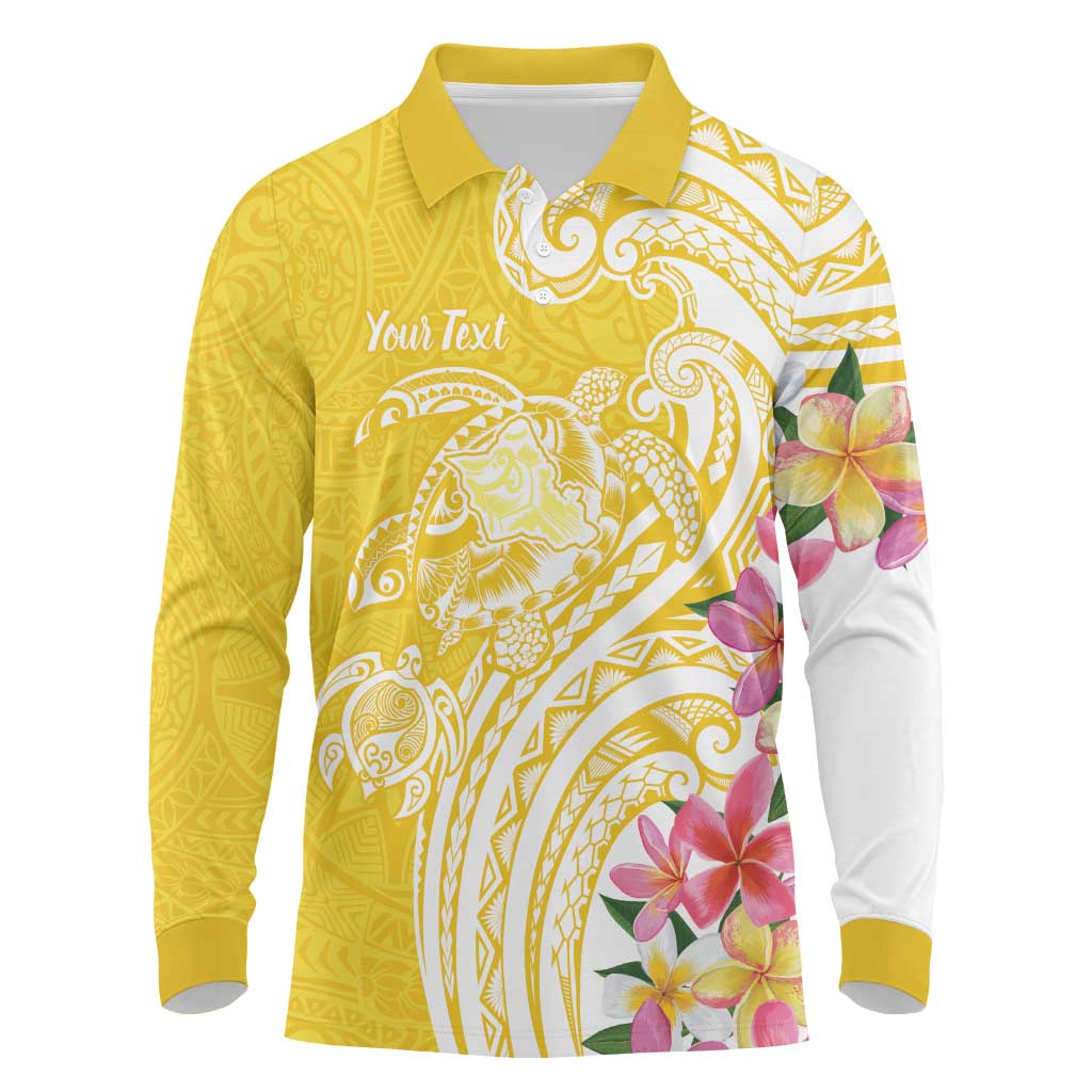 Aloha Oahu Island Personalized Long Sleeve Polo Shirt Yellow Dreamy Turtle