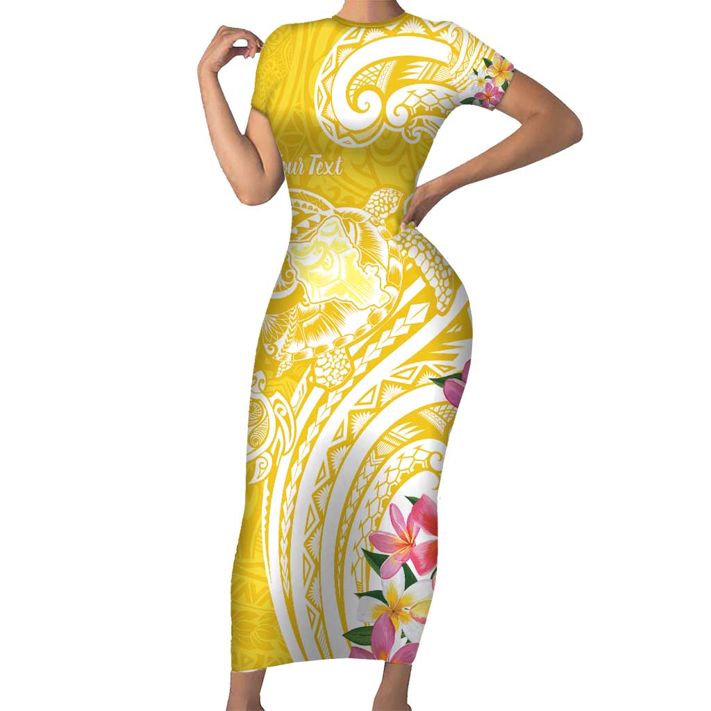 Aloha Oahu Island Personalized Short Sleeve Bodycon Dress Yellow Dreamy Turtle