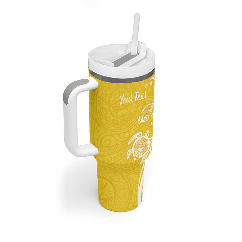 Aloha Oahu Island Personalized Tumbler With Handle Yellow Dreamy Turtle