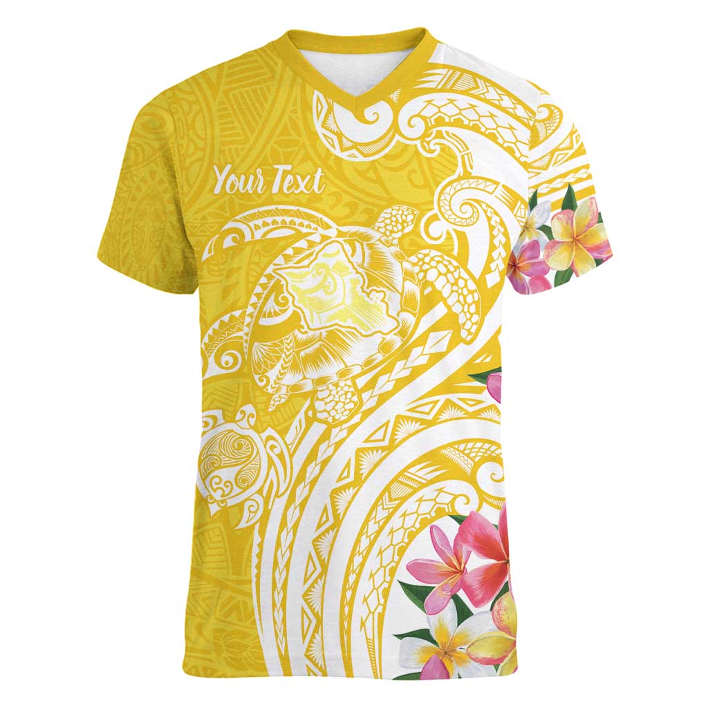 Aloha Oahu Island Personalized Women V-Neck T-Shirt Yellow Dreamy Turtle