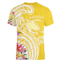 Aloha Oahu Island Personalized Women V-Neck T-Shirt Yellow Dreamy Turtle