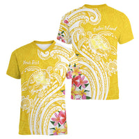 Aloha Oahu Island Personalized Women V-Neck T-Shirt Yellow Dreamy Turtle
