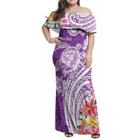 Aloha Kauai Island Personalized Family Matching Off Shoulder Maxi Dress and Hawaiian Shirt Lilac Dreamy Turtle