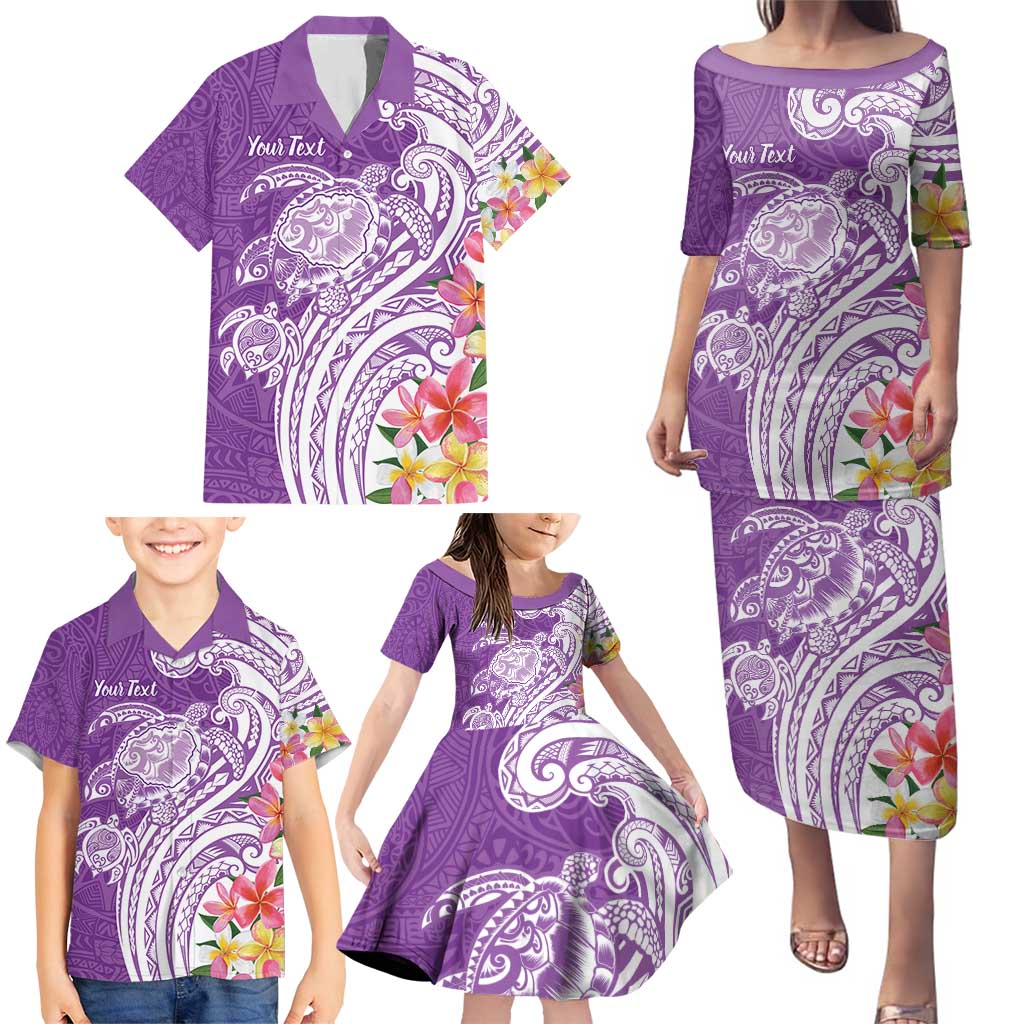 Aloha Kauai Island Personalized Family Matching Puletasi and Hawaiian Shirt Lilac Dreamy Turtle