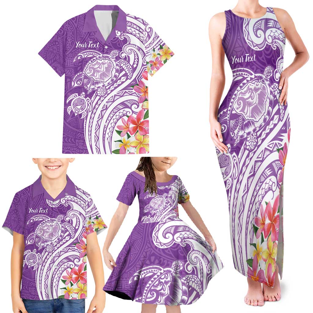 Aloha Kauai Island Personalized Family Matching Tank Maxi Dress and Hawaiian Shirt Lilac Dreamy Turtle