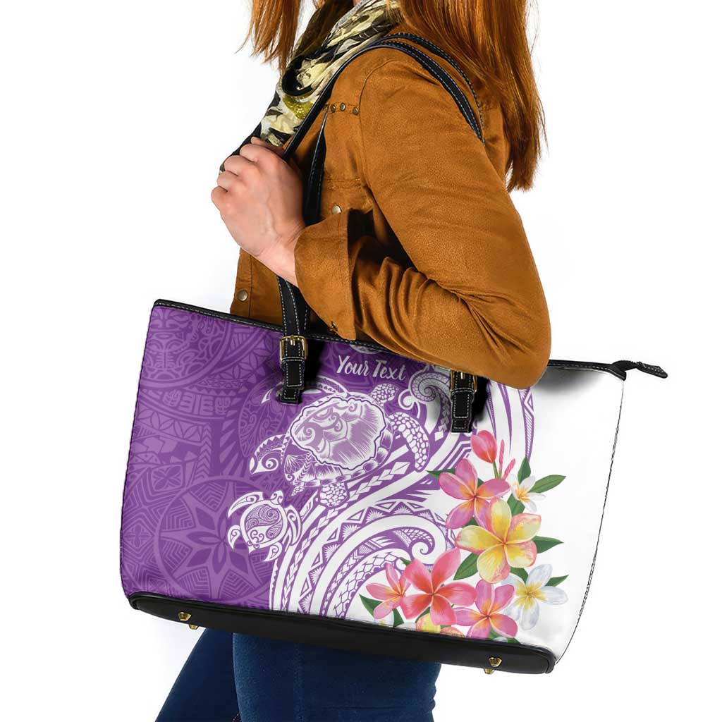 Aloha Kauai Island Personalized Leather Tote Bag Lilac Dreamy Turtle