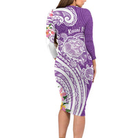 Aloha Kauai Island Personalized Long Sleeve Bodycon Dress Lilac Dreamy Turtle