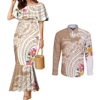 Aloha Ni’ihau Island Personalized Couples Matching Mermaid Dress and Long Sleeve Button Shirt Beige Dreamy Turtle
