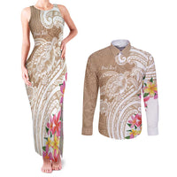 Aloha Ni’ihau Island Personalized Couples Matching Tank Maxi Dress and Long Sleeve Button Shirt Beige Dreamy Turtle