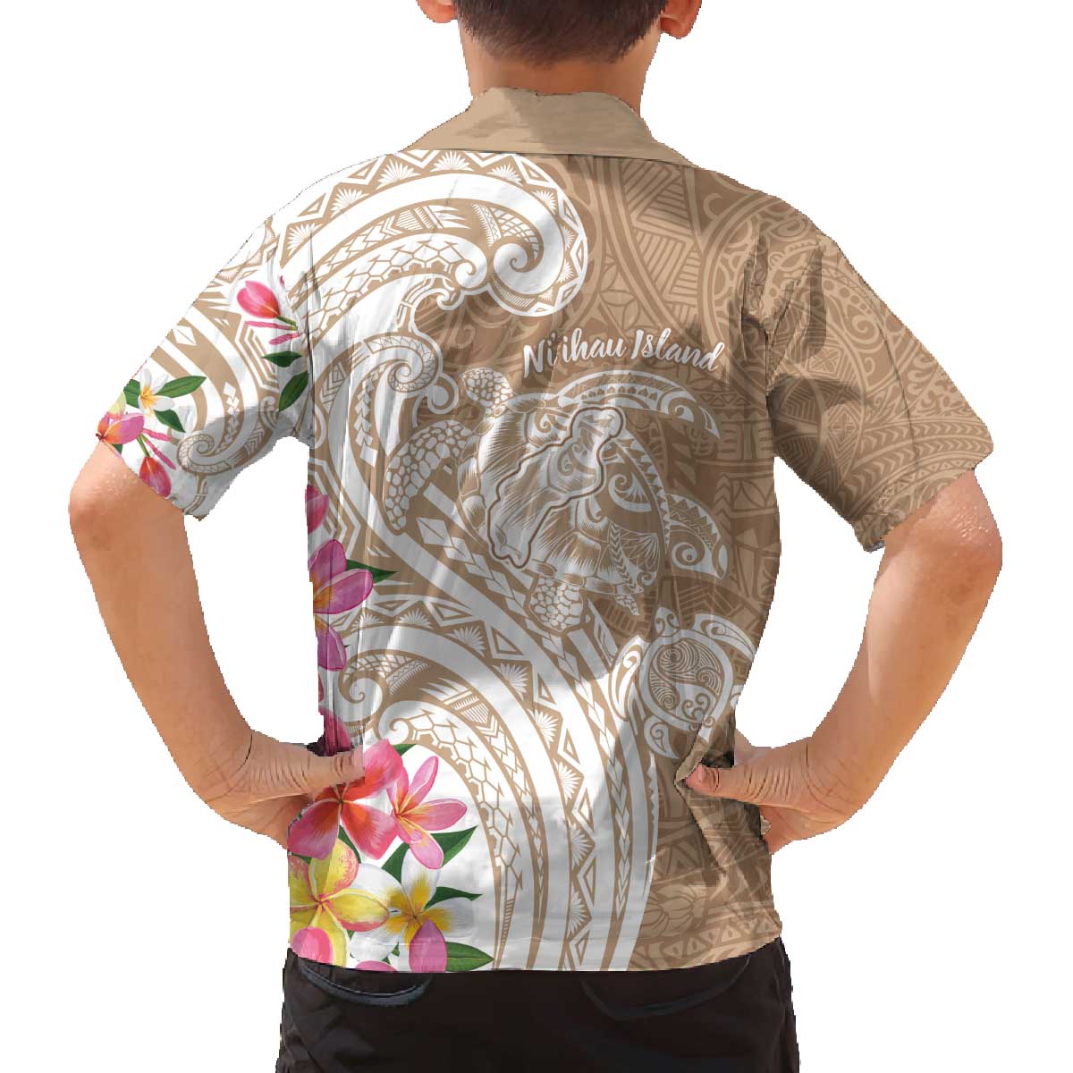 Aloha Ni’ihau Island Personalized Family Matching Off The Shoulder Long Sleeve Dress and Hawaiian Shirt Beige Dreamy Turtle
