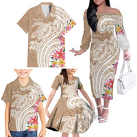 Aloha Ni’ihau Island Personalized Family Matching Off The Shoulder Long Sleeve Dress and Hawaiian Shirt Beige Dreamy Turtle