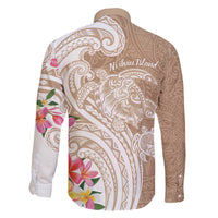 Aloha Ni’ihau Island Personalized Family Matching Off The Shoulder Long Sleeve Dress and Hawaiian Shirt Beige Dreamy Turtle