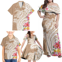 Aloha Ni’ihau Island Personalized Family Matching Off Shoulder Maxi Dress and Hawaiian Shirt Beige Dreamy Turtle