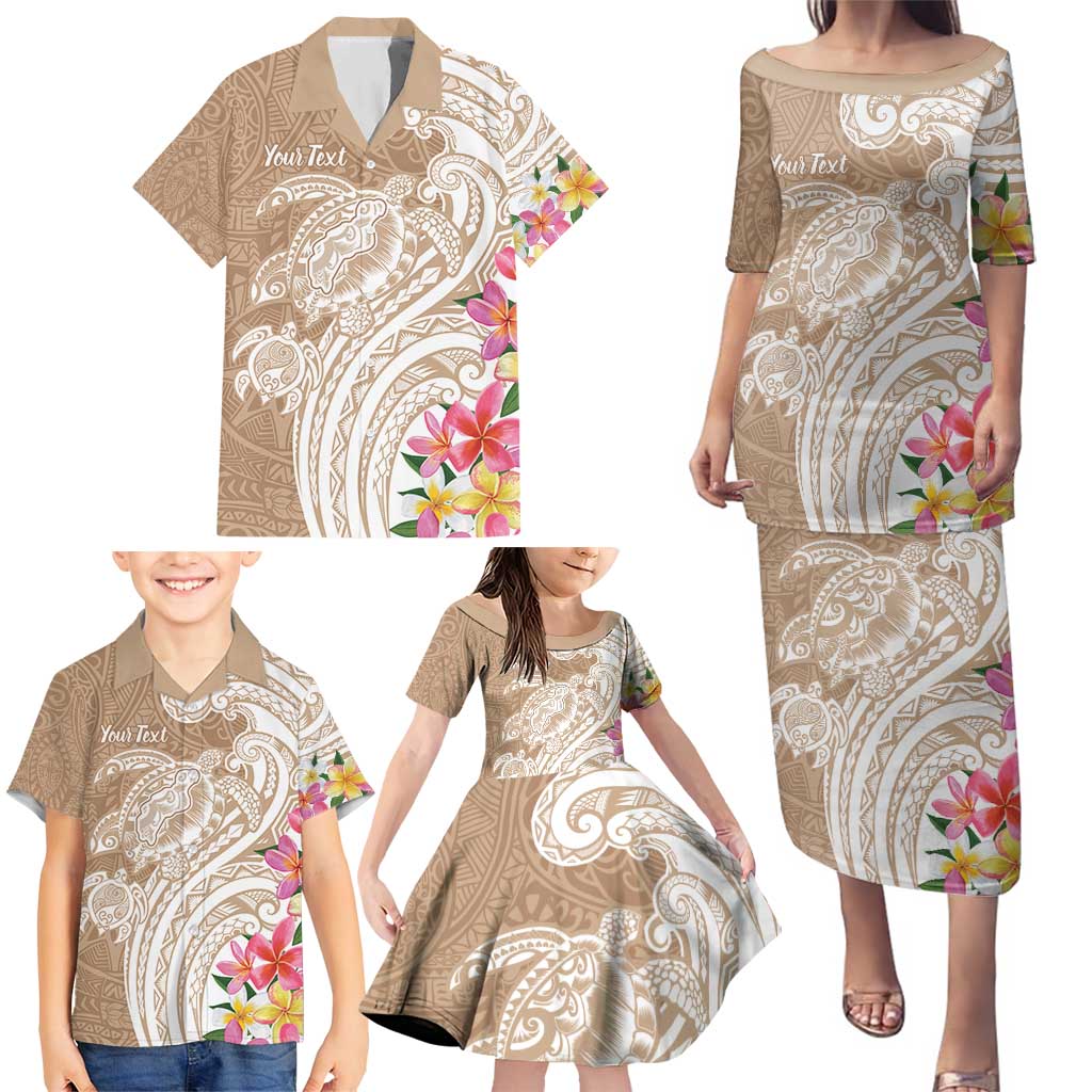 Aloha Ni’ihau Island Personalized Family Matching Puletasi and Hawaiian Shirt Beige Dreamy Turtle