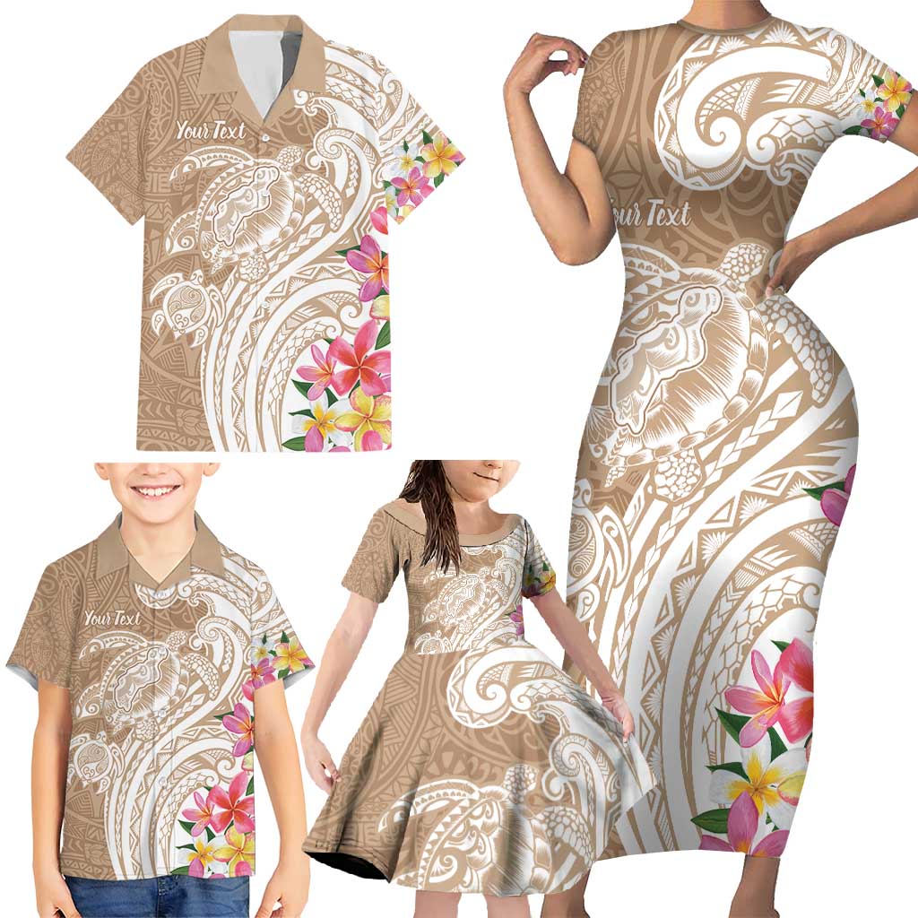Aloha Ni’ihau Island Personalized Family Matching Short Sleeve Bodycon Dress and Hawaiian Shirt Beige Dreamy Turtle