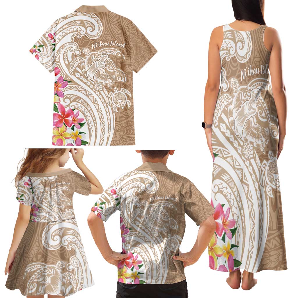 Aloha Ni’ihau Island Personalized Family Matching Tank Maxi Dress and Hawaiian Shirt Beige Dreamy Turtle