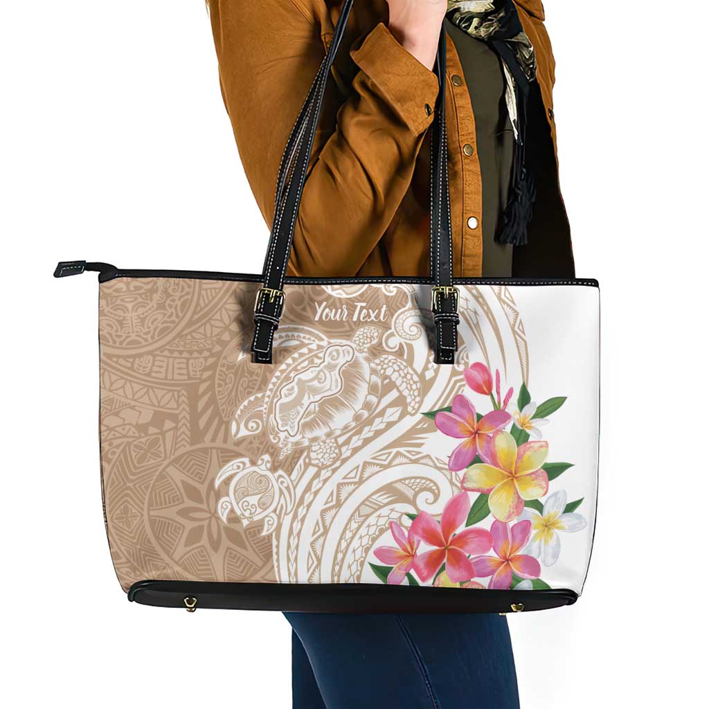 Aloha Ni’ihau Island Personalized Leather Tote Bag Beige Dreamy Turtle