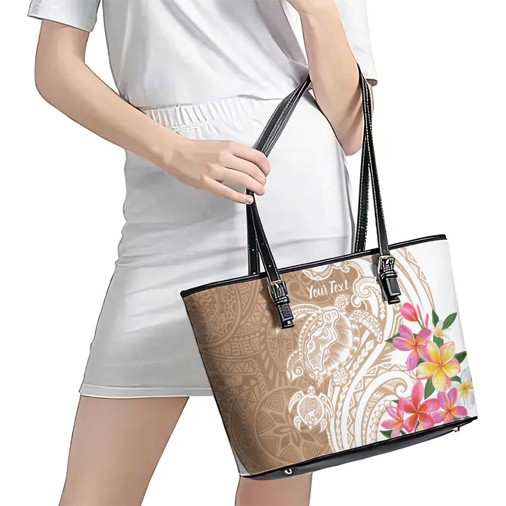 Aloha Ni’ihau Island Personalized Leather Tote Bag Beige Dreamy Turtle