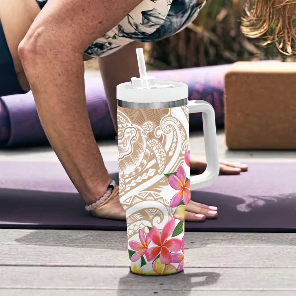 Aloha Ni’ihau Island Personalized Tumbler With Handle Beige Dreamy Turtle