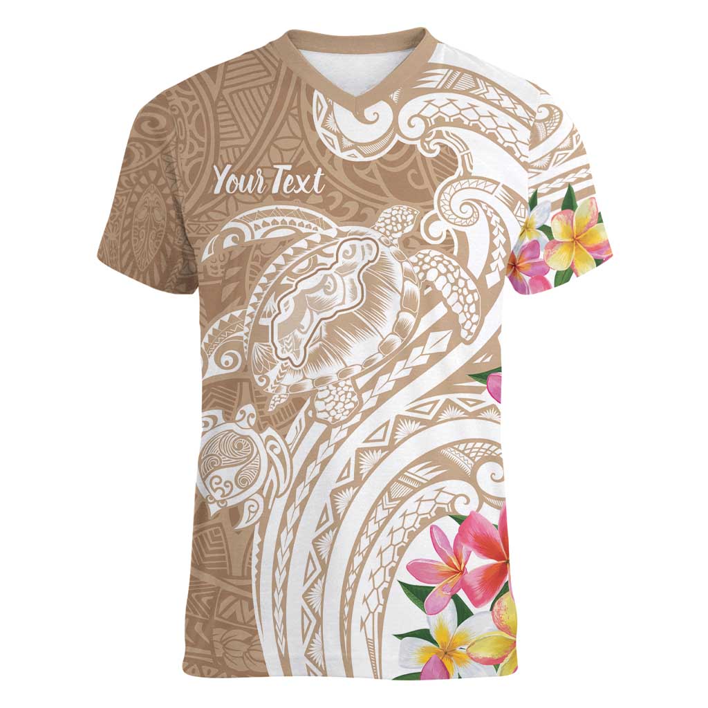 Aloha Niihau Island Personalized Women V-Neck T-Shirt Beige Dreamy Turtle LT7 Female Beige - Polynesian Pride
