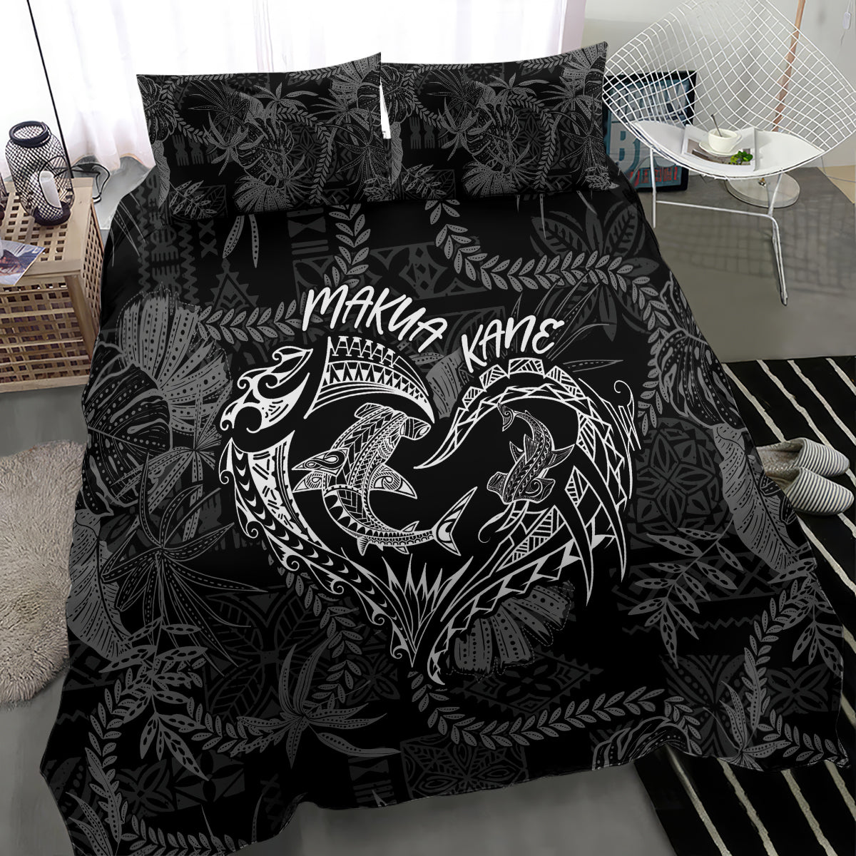 Hawaii Father's Day Vintage Lei Bedding Set Hauoli la Makuakane - Black