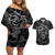 Hawaii Father's Day Vintage Lei Couples Matching Off Shoulder Short Dress and Hawaiian Shirt Hauoli la Makuakane - Black