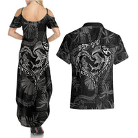Hawaii Father's Day Vintage Lei Couples Matching Summer Maxi Dress and Hawaiian Shirt Hauoli la Makuakane - Black LT7 - Polynesian Pride