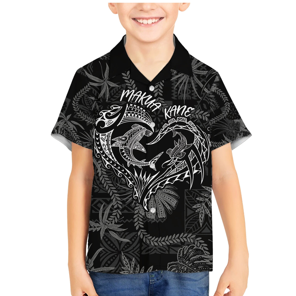 Hawaii Father's Day Vintage Lei Family Matching Mermaid Dress and Hawaiian Shirt Hauoli la Makuakane - Black