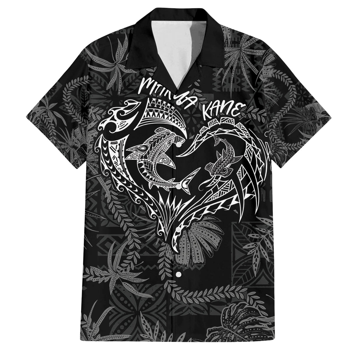 Hawaii Father's Day Vintage Lei Family Matching Off The Shoulder Long Sleeve Dress and Hawaiian Shirt Hauoli la Makuakane - Black LT7 Dad's Shirt - Short Sleeve Black - Polynesian Pride