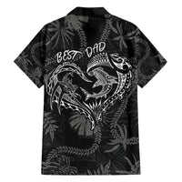 Hawaii Father's Day Vintage Lei Family Matching Off The Shoulder Long Sleeve Dress and Hawaiian Shirt Hauoli la Makuakane - Black LT7 - Polynesian Pride