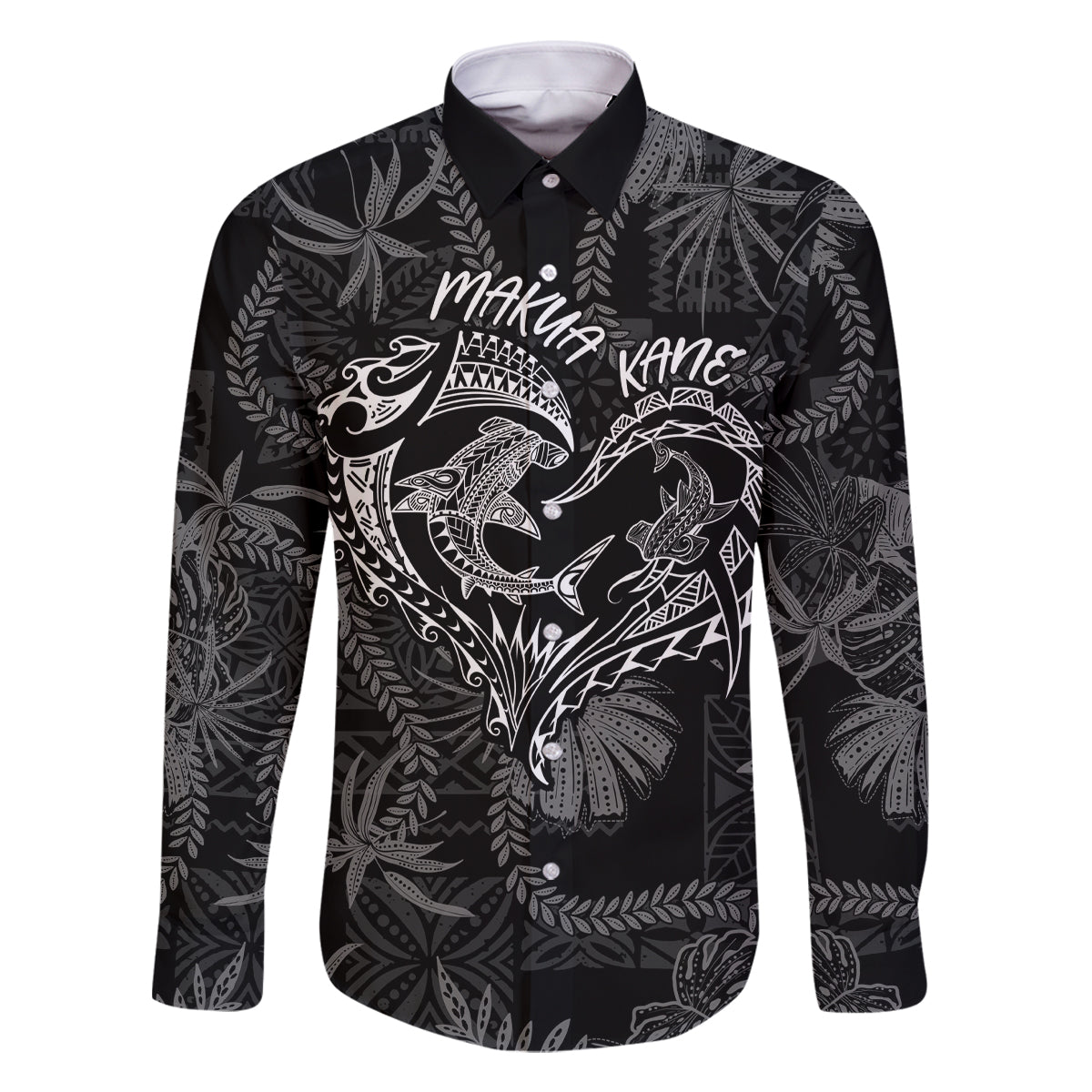 Hawaii Father's Day Vintage Lei Family Matching Off The Shoulder Long Sleeve Dress and Hawaiian Shirt Hauoli la Makuakane - Black LT7 Dad's Shirt - Long Sleeve Black - Polynesian Pride