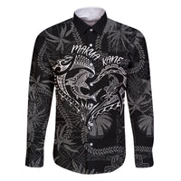 Hawaii Father's Day Vintage Lei Family Matching Off The Shoulder Long Sleeve Dress and Hawaiian Shirt Hauoli la Makuakane - Black LT7 Dad's Shirt - Long Sleeve Black - Polynesian Pride