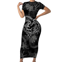 Hawaii Father's Day Vintage Lei Family Matching Short Sleeve Bodycon Dress and Hawaiian Shirt Hauoli la Makuakane - Black LT7 Mom's Dress Black - Polynesian Pride